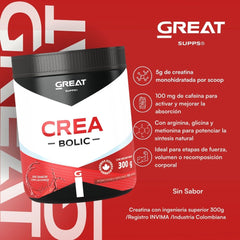Creatina Monohidratada - Crea Bolic 300g - 59 servicios